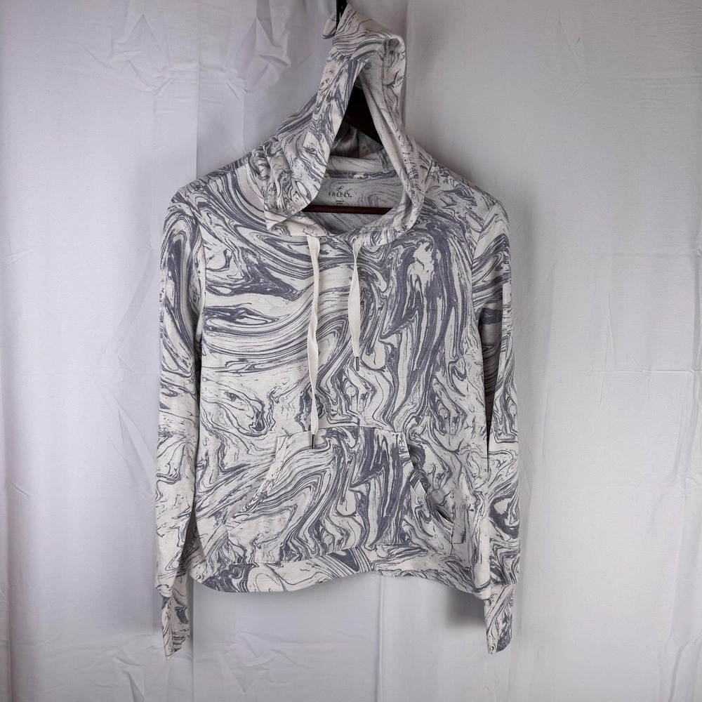 Freely Hoodie Womens XS Pullover Sweatshirt Marble Print Kangaroo Pocket